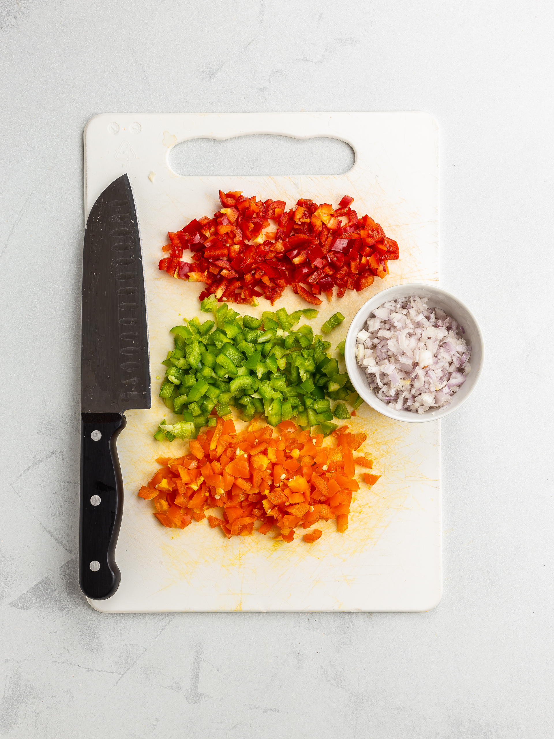 chopped peppers and shallots