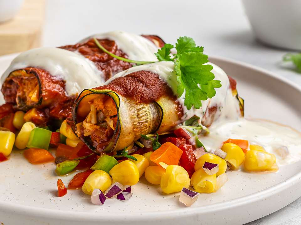 Vegan "Chicken" Zucchini Enchiladas (Low-Carb) | Foodaciously