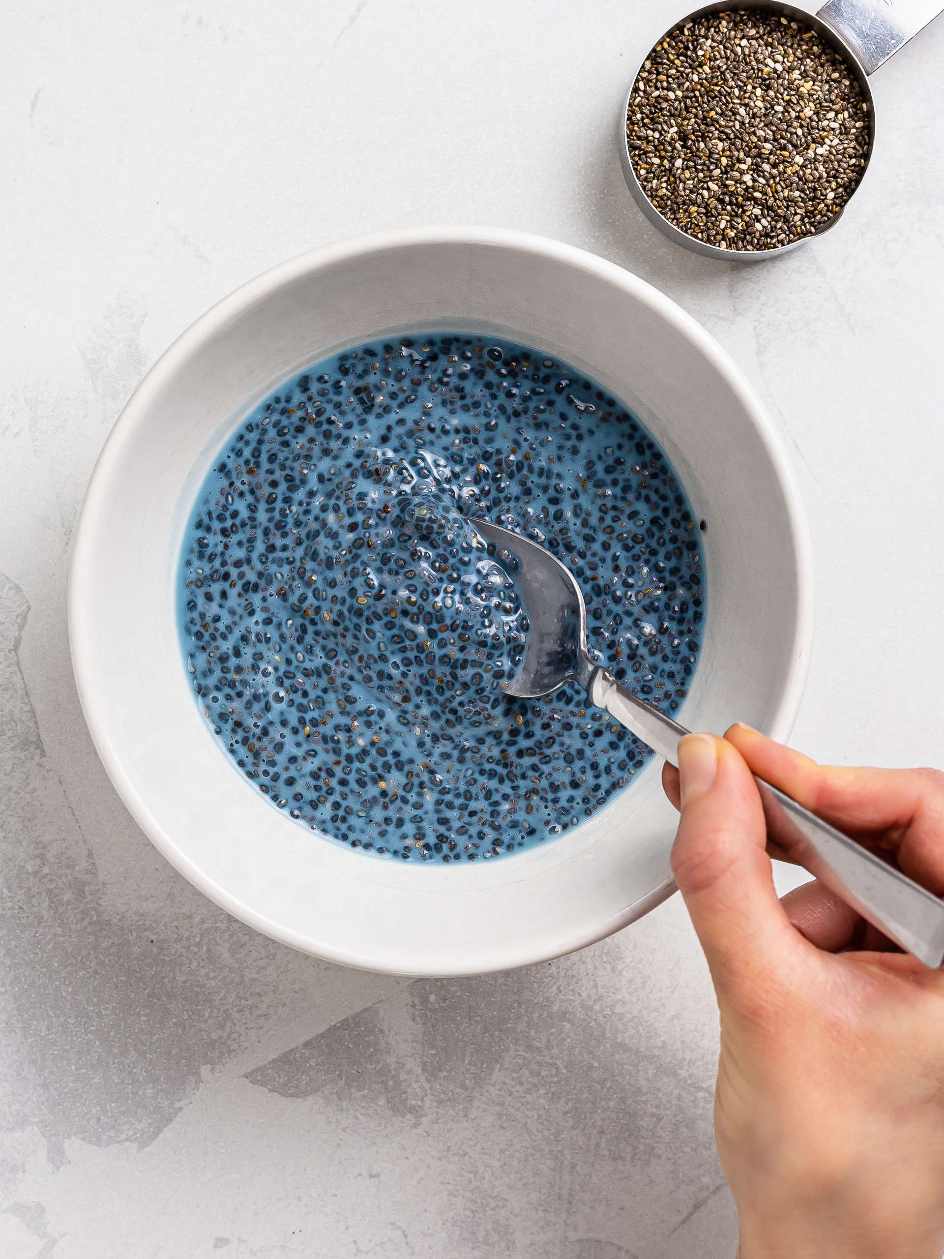 blue chia pudding in a bowl
