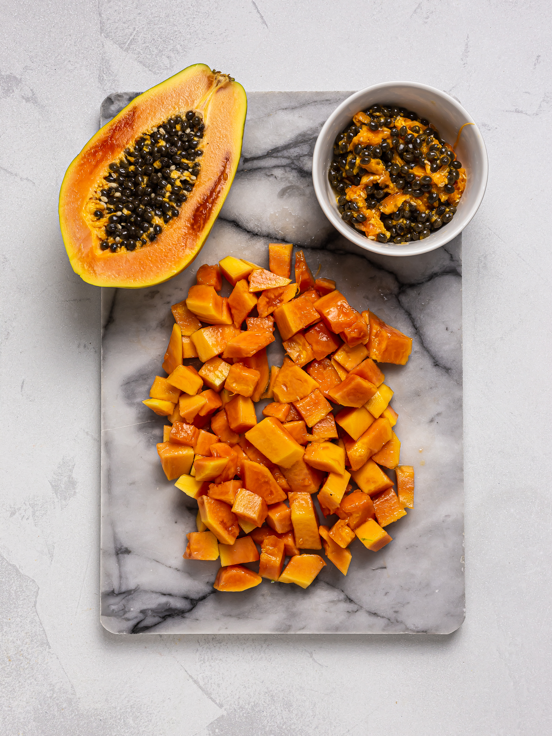 peeled and diced papaya