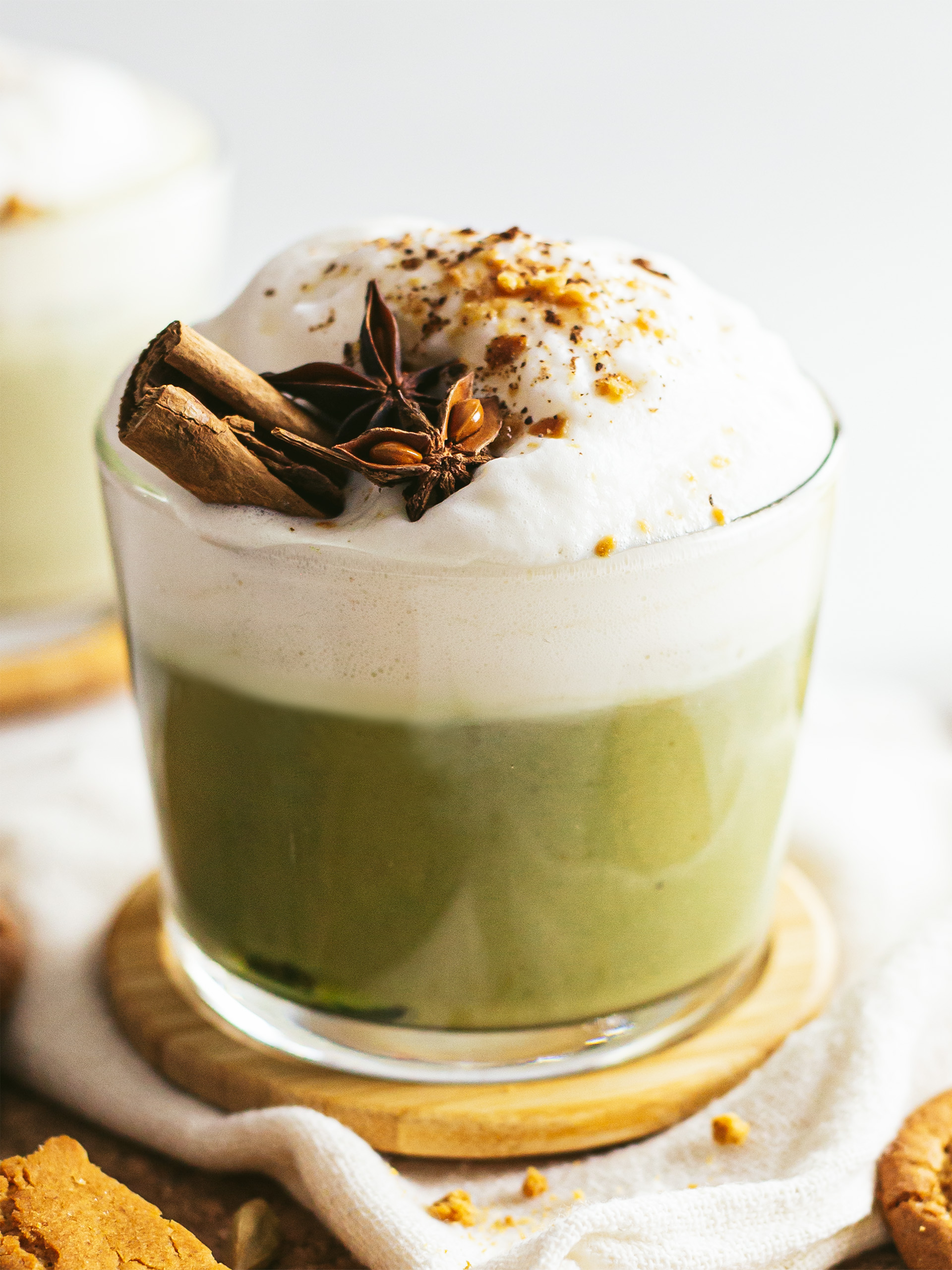 chai matcha latte with foam