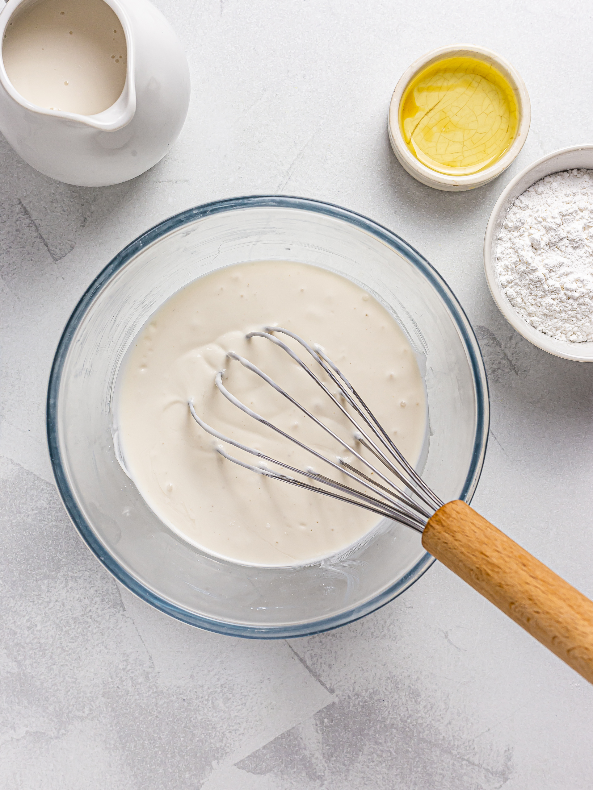 vegan mochi waffle batter mix in a bowl