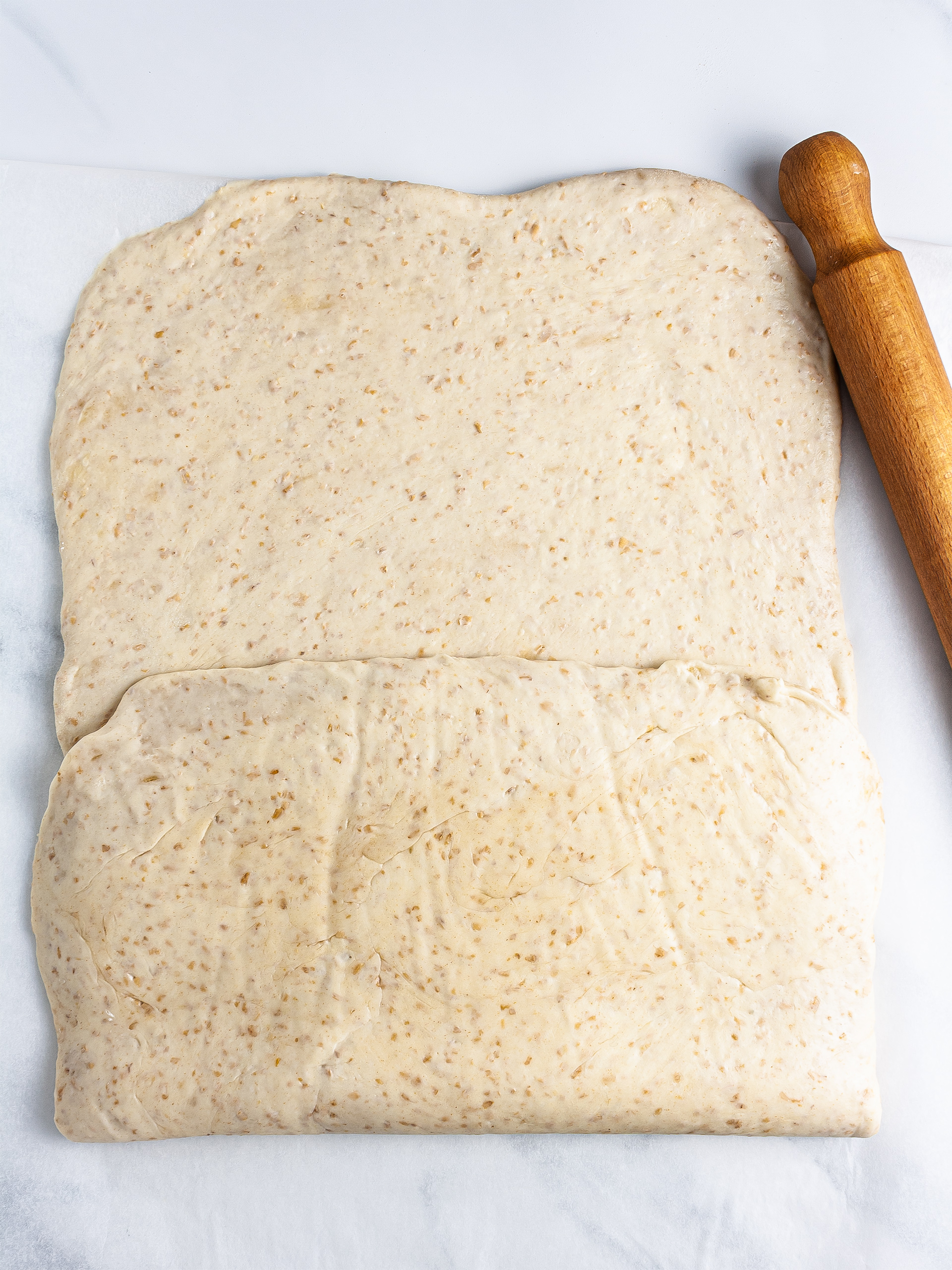 Folded dough according to tri-fold technique