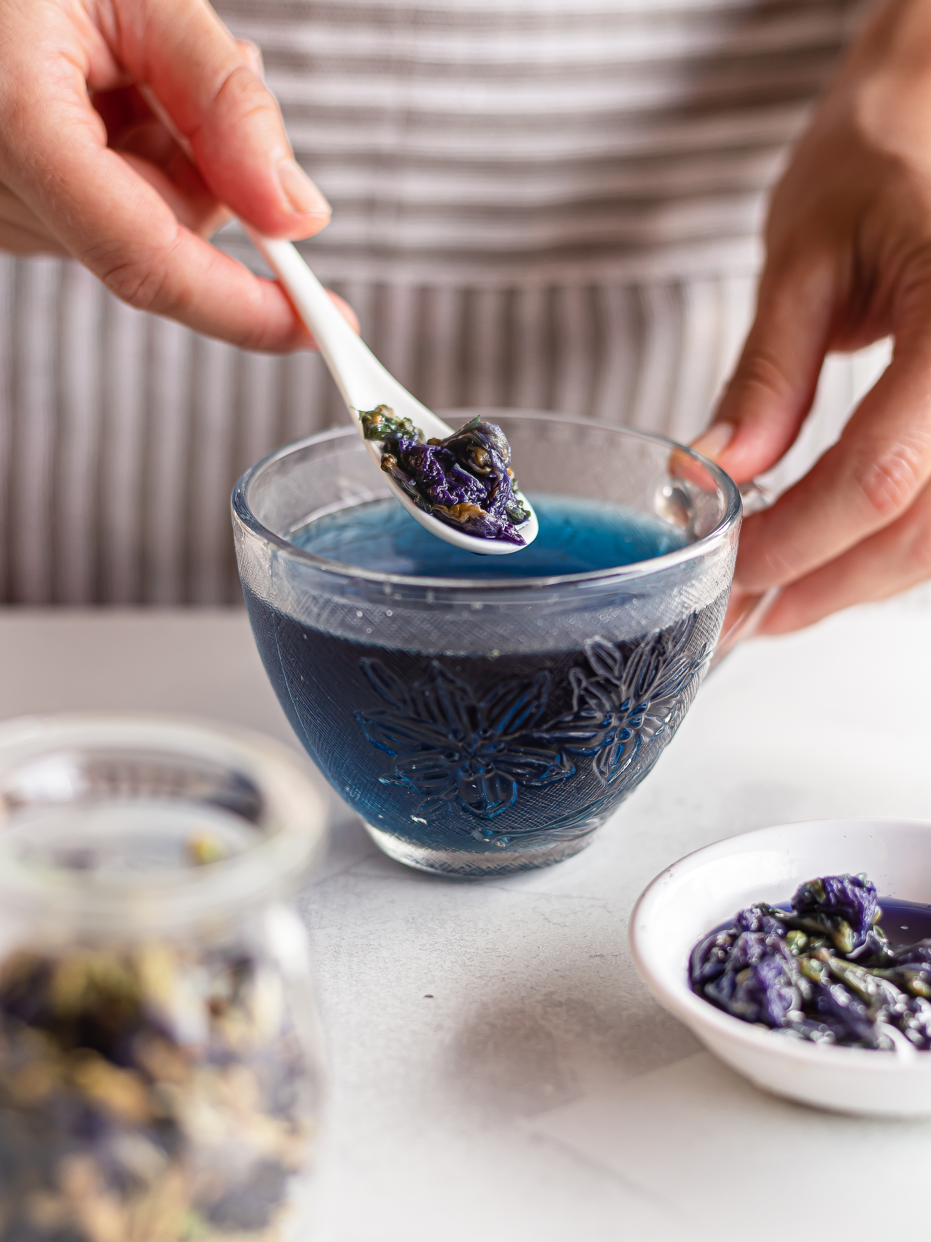 a cup of dark blue butterfly pea tea