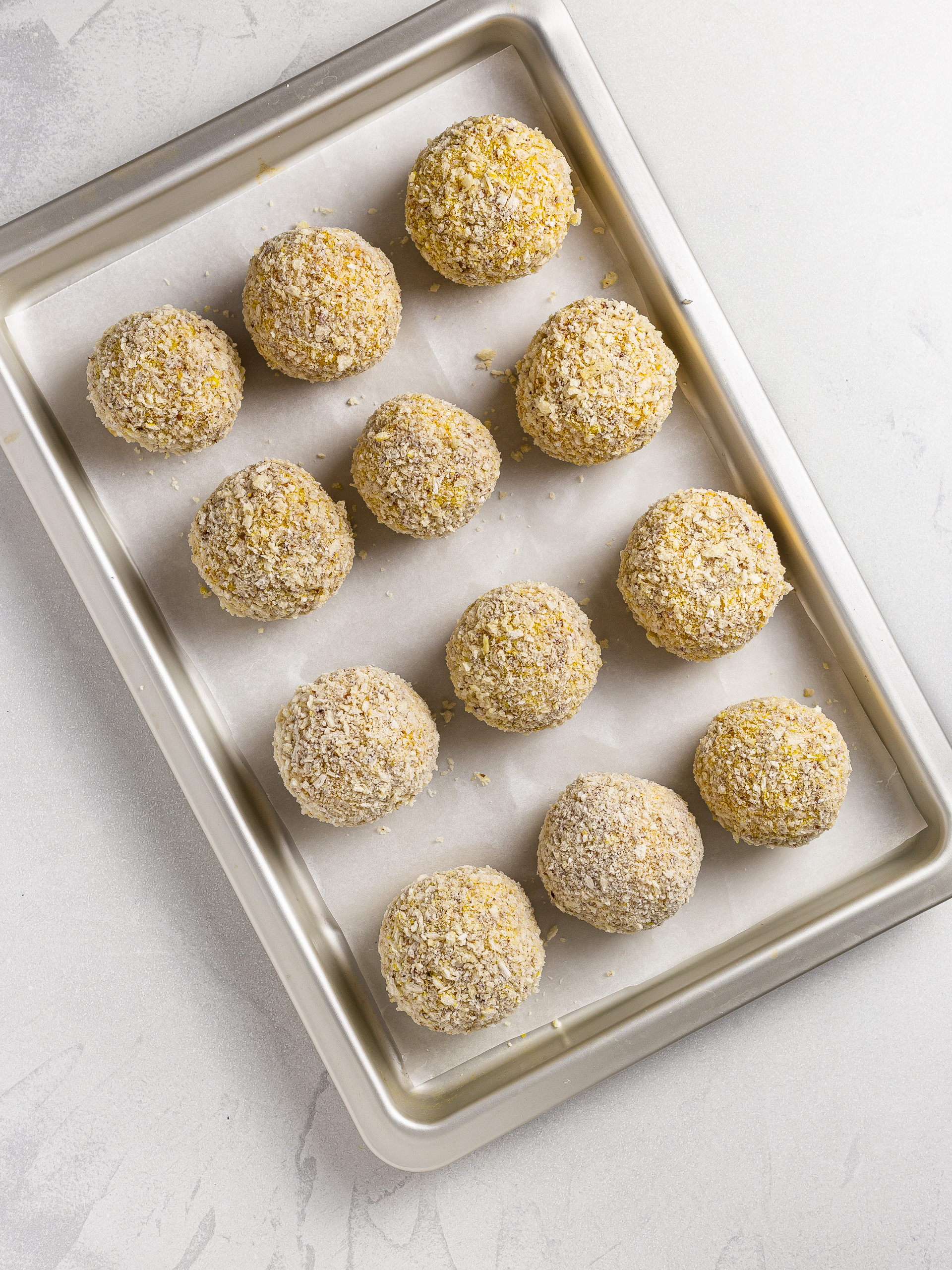 lentil ragu rice balls on a tray