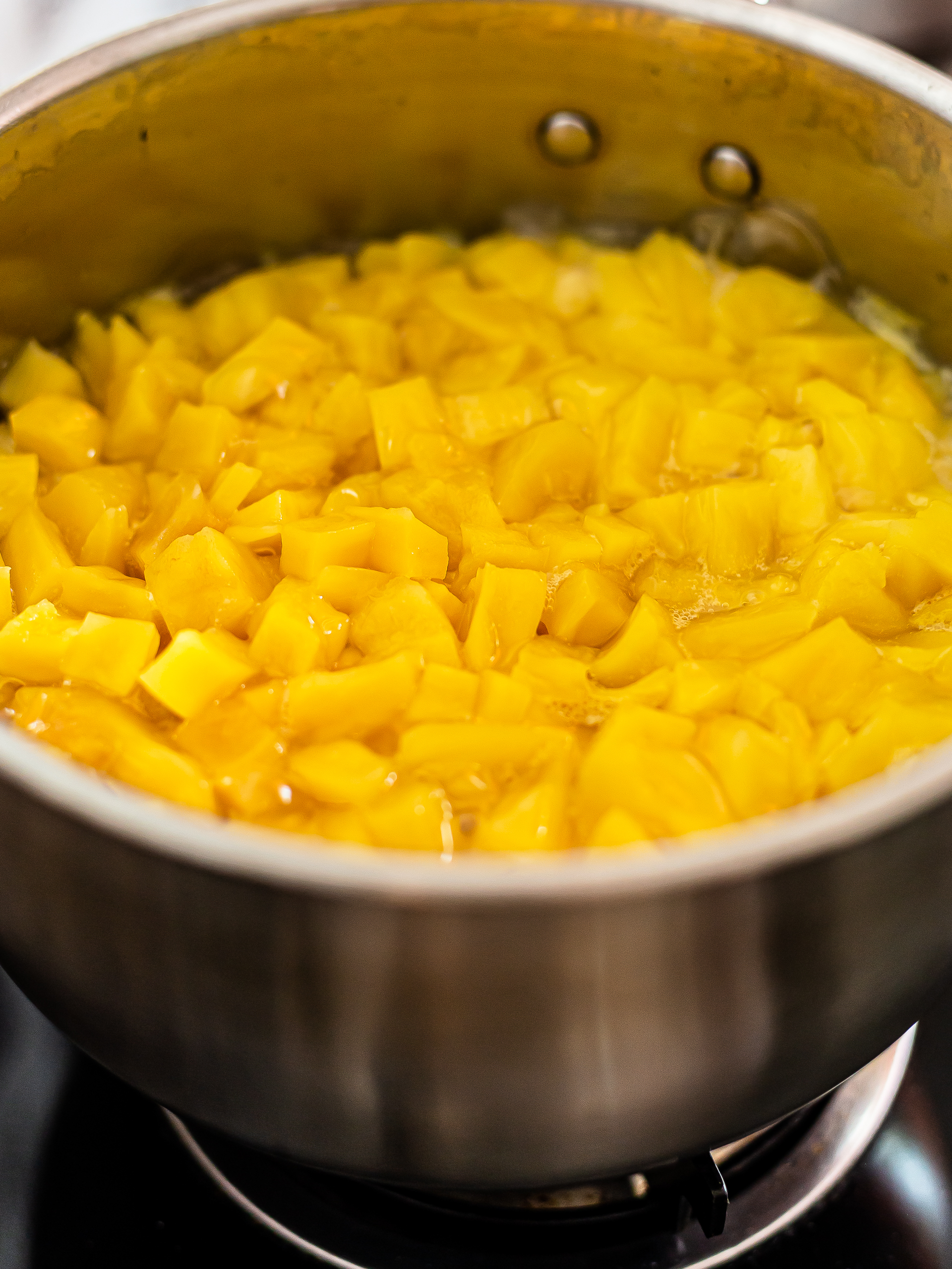 diced jackfruit simmering in a pot