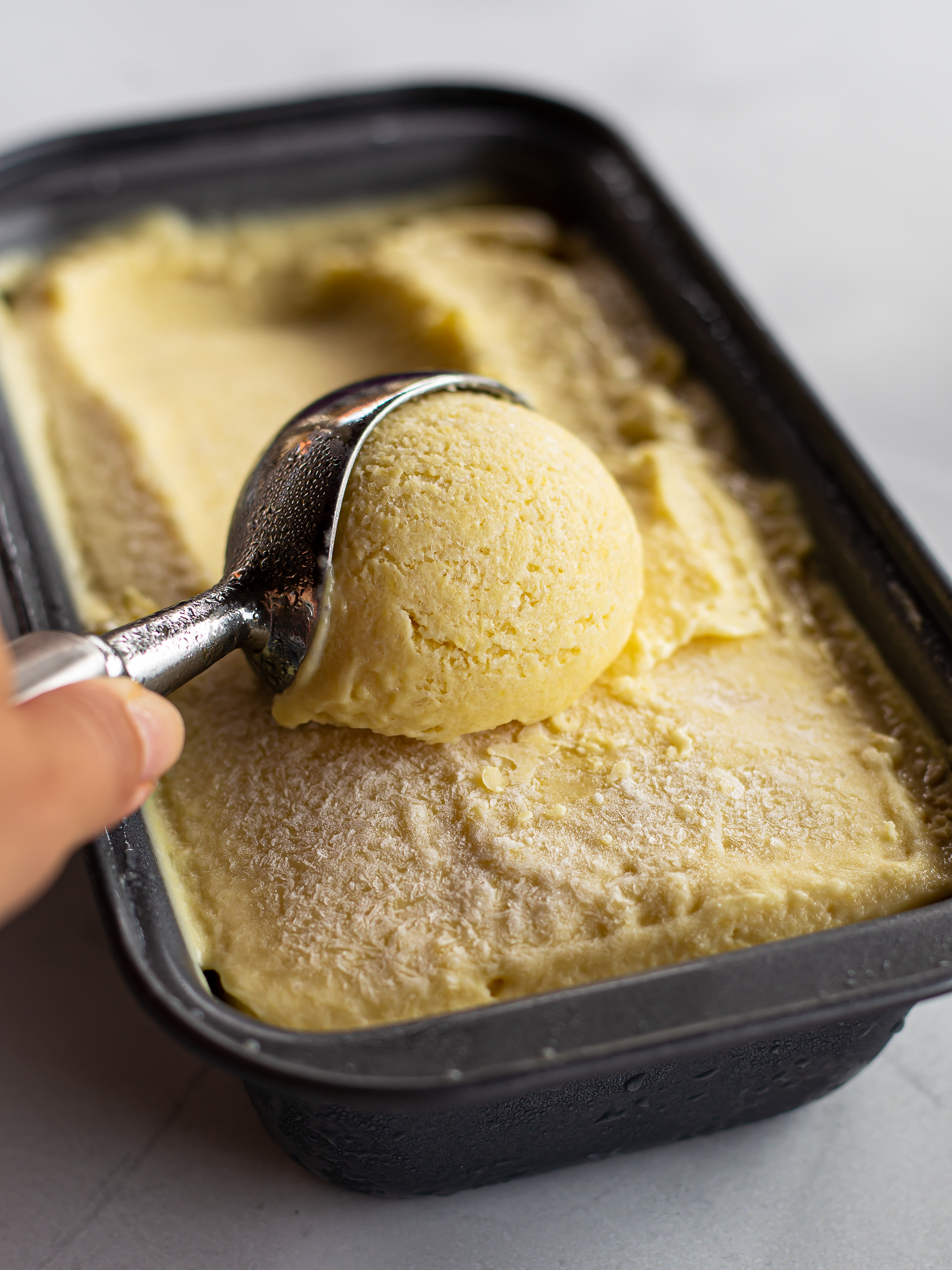 scoop of homemade jackfruit coconut ice cream