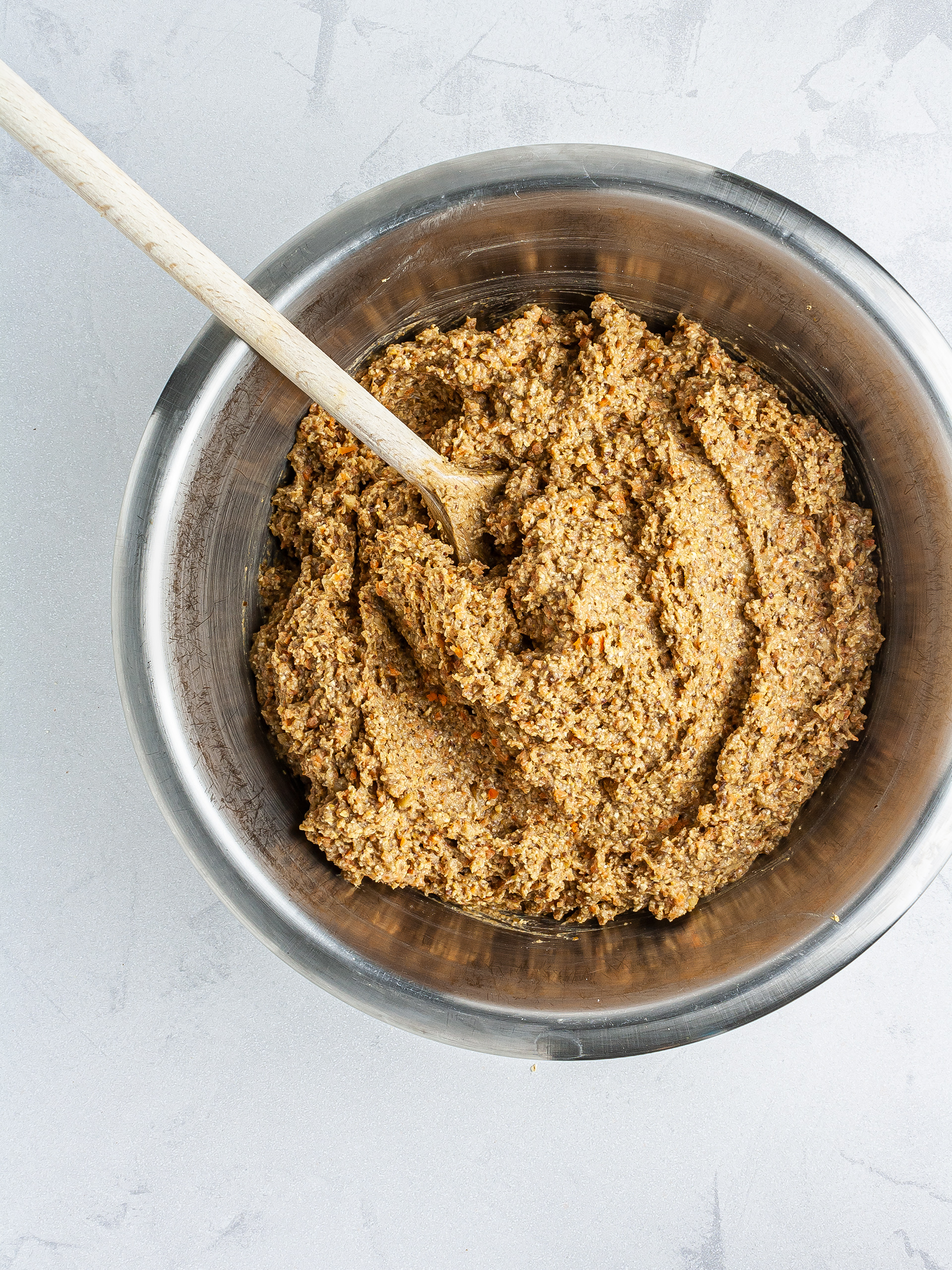 Carrot cake batter with oat flour and almond milk.