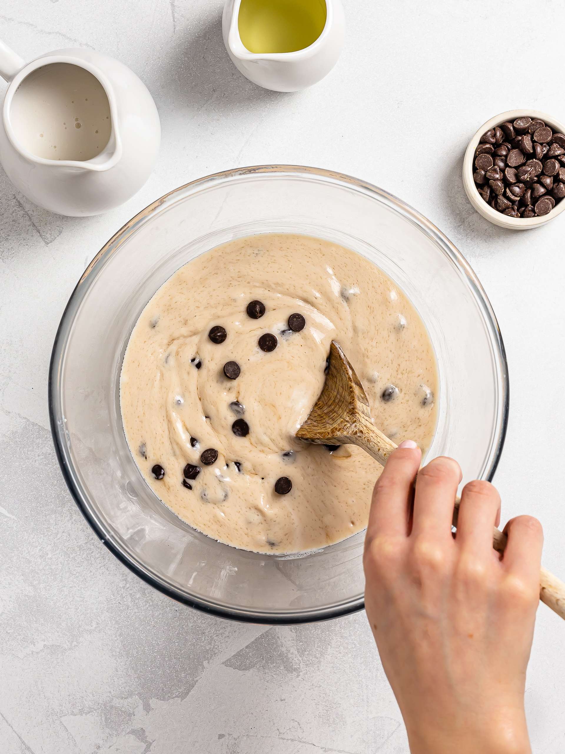 chocolate chip mochi muffin batter in a bowl