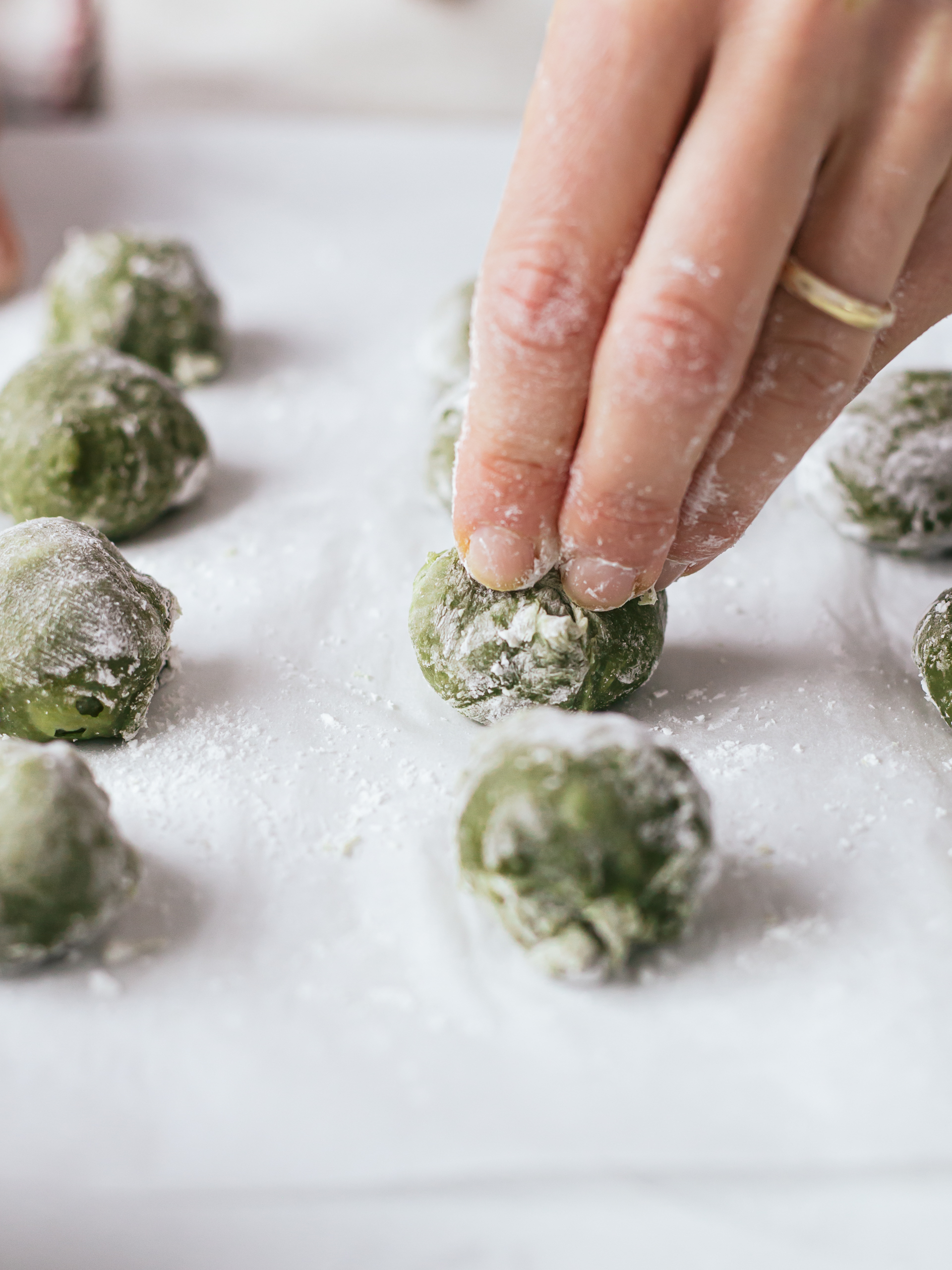 matcha mochi dough balls