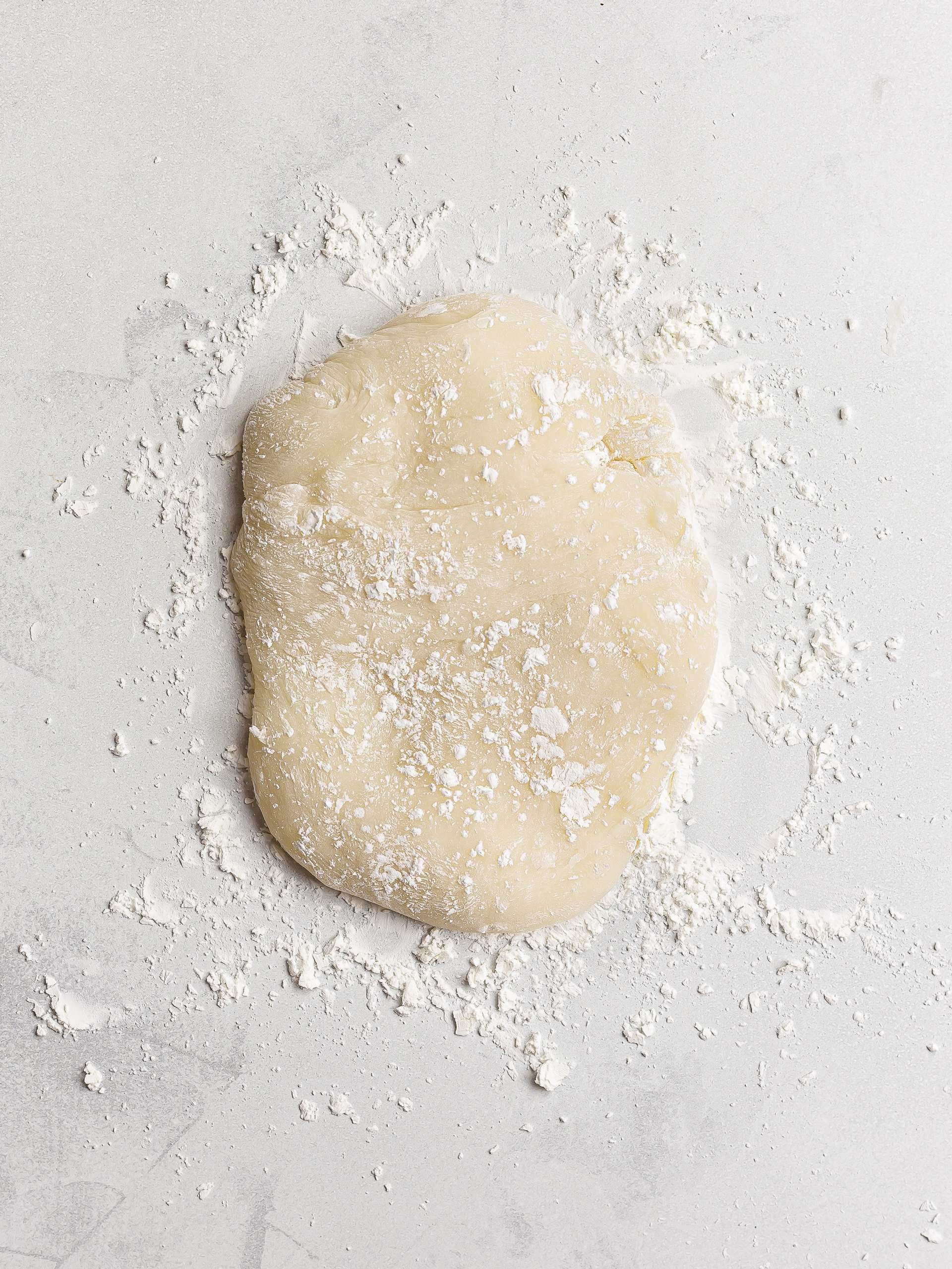 mochi dough dusted with starch to make it less sticky