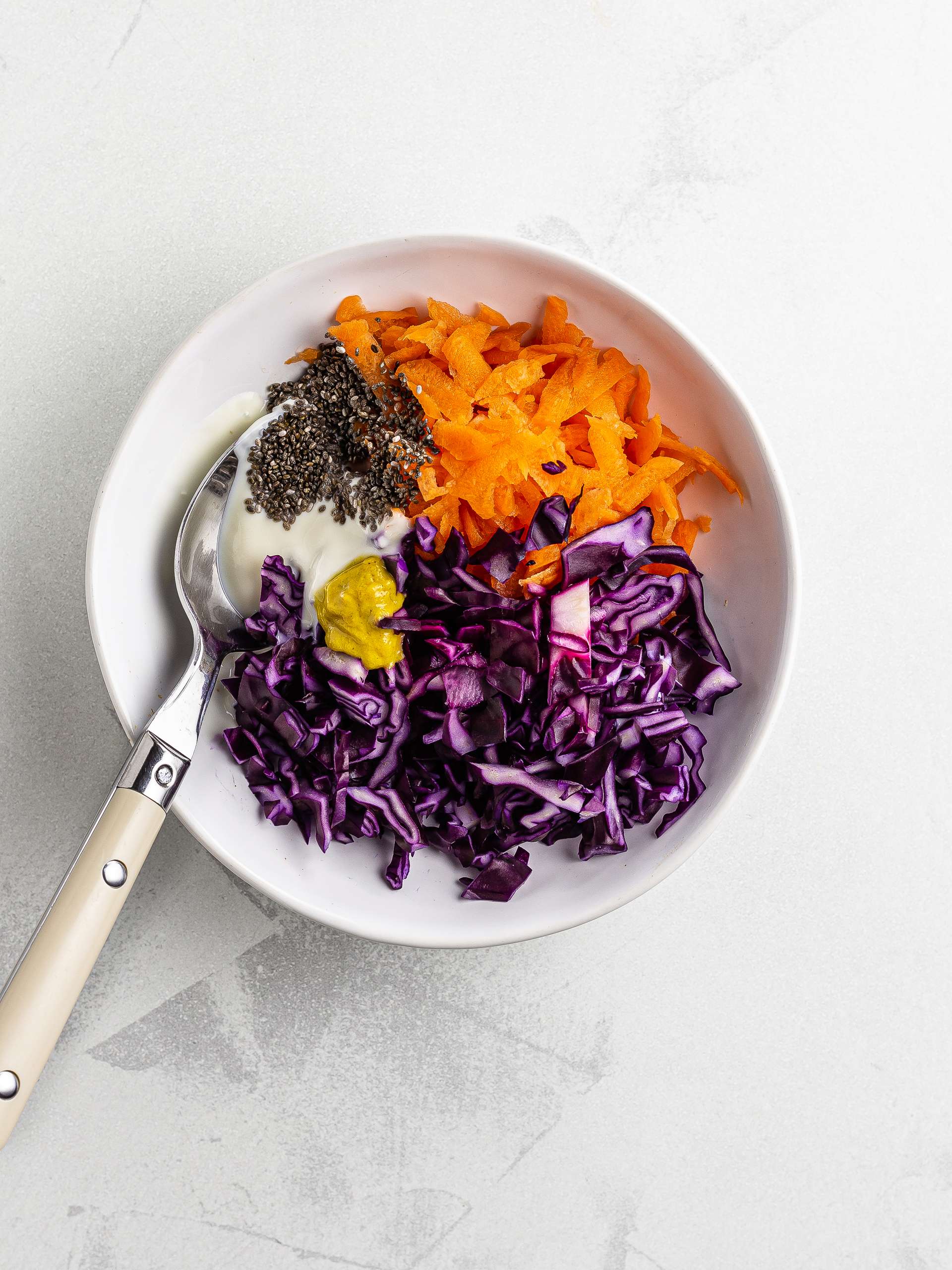 red cabbage coleslaw with chia seeds and yogurt