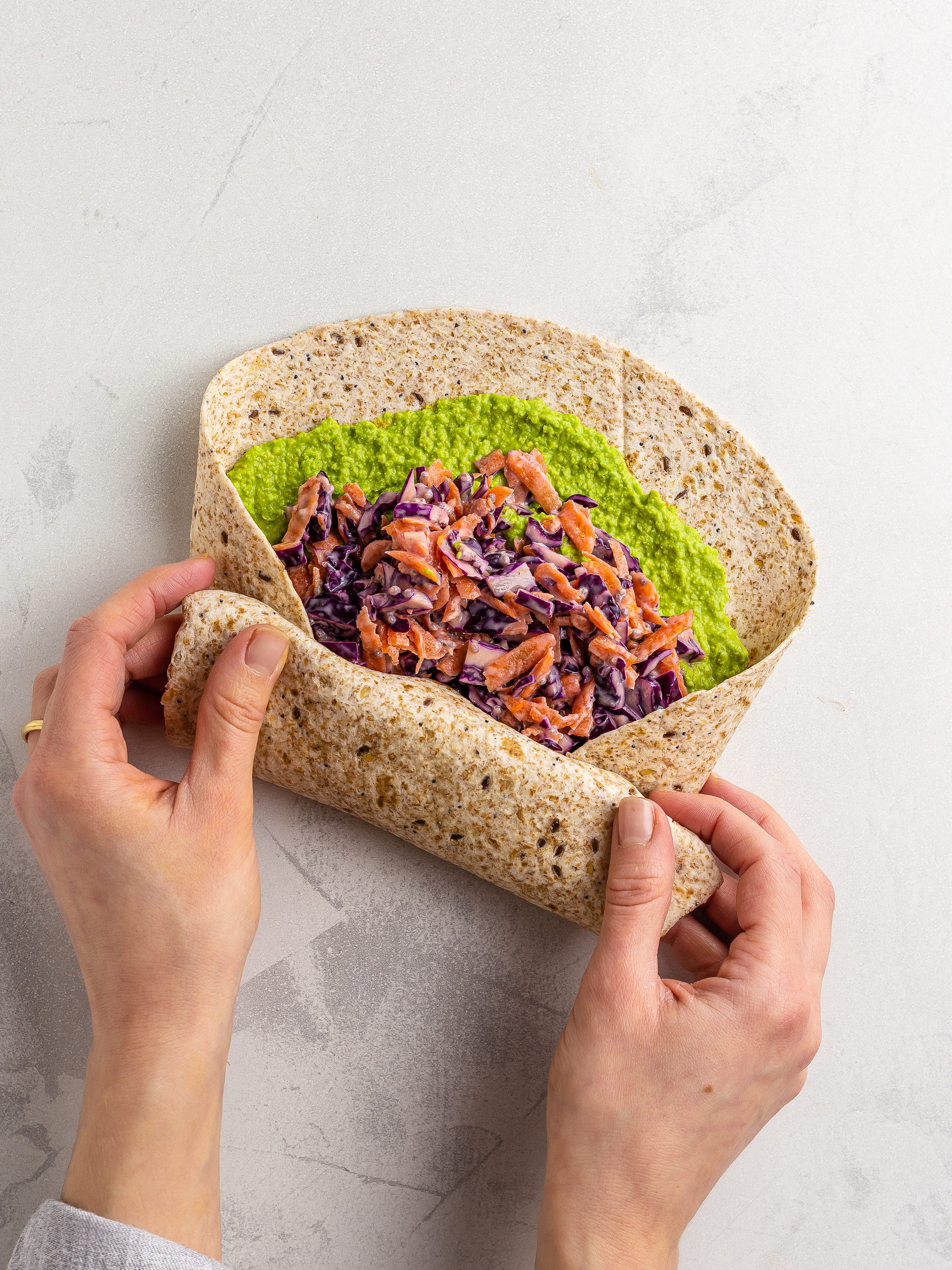 folding pea hummus wrap