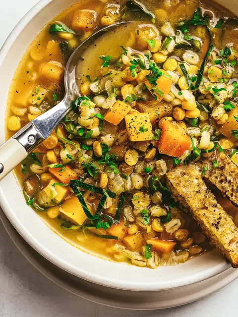 winter soup with barley yellow split peas